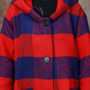 Large Size Wool Tartan Hooded Coat