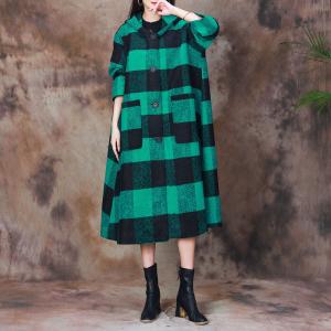 Large Size Wool Tartan Hooded Coat