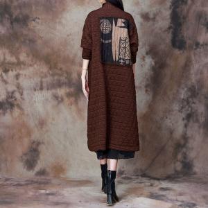 Dark Coffee Totem Applique Winter Designer Coat