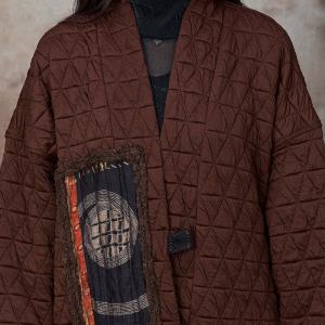 Dark Coffee Totem Applique Winter Designer Coat