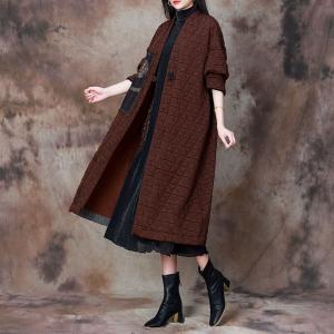 Dark Coffee Totem Applique Winter Designer Coat