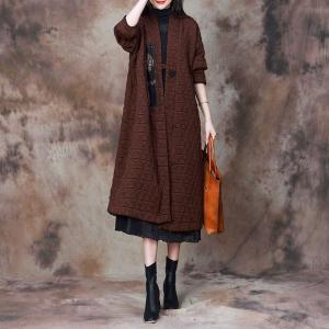 Dark Coffee Totem Applique Winter Designer Coat