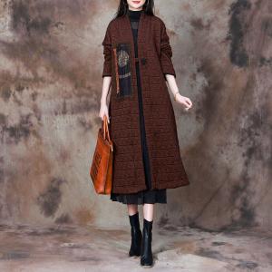 Dark Coffee Totem Applique Winter Designer Coat