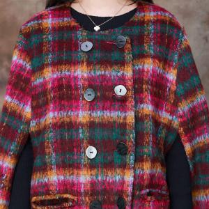 Double-Breasted Colorful Gingham Cape Coat