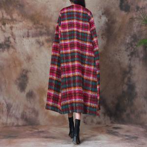 Double-Breasted Colorful Gingham Cape Coat