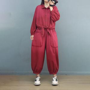 Cotton Tie Knot Blouse with Balloon Sweat Pants Sets