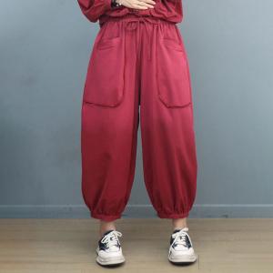 Cotton Tie Knot Blouse with Balloon Sweat Pants Sets