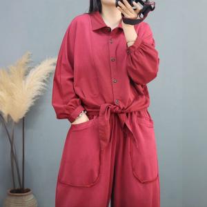 Cotton Tie Knot Blouse with Balloon Sweat Pants Sets