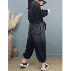 Cotton Tie Knot Blouse with Balloon Sweat Pants Sets