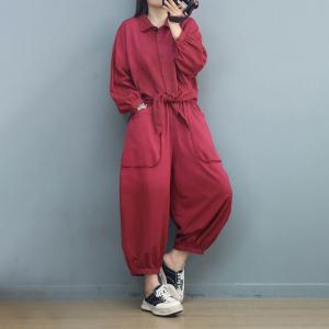 Cotton Tie Knot Blouse with Balloon Sweat Pants Sets