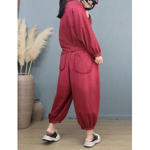 Cotton Tie Knot Blouse with Balloon Sweat Pants Sets