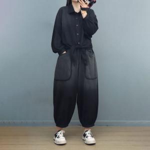 Cotton Tie Knot Blouse with Balloon Sweat Pants Sets