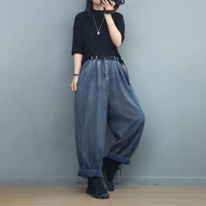 Baggy-Fit Stone Wash Straight Leg Mom Jeans