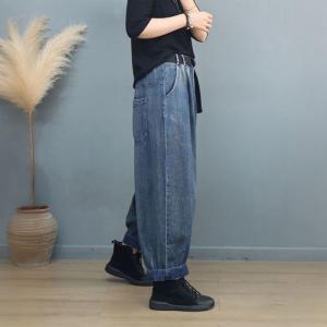 Baggy-Fit Stone Wash Straight Leg Mom Jeans