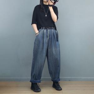 Baggy-Fit Stone Wash Straight Leg Mom Jeans