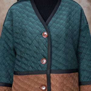 Green and Khaki Plus Size Cotton Coat