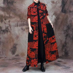 Jacquard Painting Stand Collar Large Long Coat