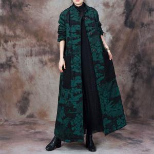 Jacquard Painting Stand Collar Large Long Coat