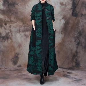 Jacquard Painting Stand Collar Large Long Coat