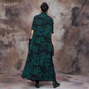 Jacquard Painting Stand Collar Large Long Coat