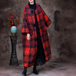 Alpaca Wool Winter Checkered Coat
