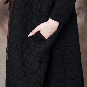 Stereo Patchwork Black Quilted Hooded Dress