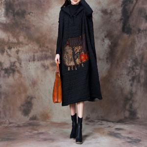 Stereo Patchwork Black Quilted Hooded Dress