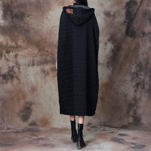 Stereo Patchwork Black Quilted Hooded Dress