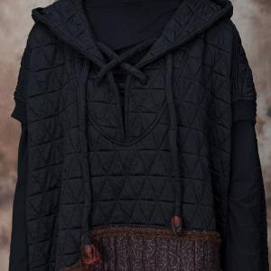 Stereo Patchwork Black Quilted Hooded Dress