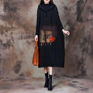 Stereo Patchwork Black Quilted Hooded Dress