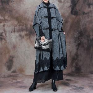 Bat Sleeves Gray Designer Poncho Coat