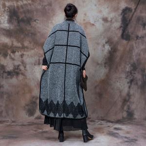 Bat Sleeves Gray Designer Poncho Coat