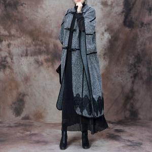 Bat Sleeves Gray Designer Poncho Coat