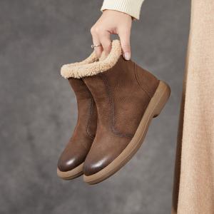 Lamb Wool Lined Winter Leather Ankle Boots