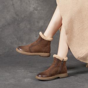 Lamb Wool Lined Winter Leather Ankle Boots