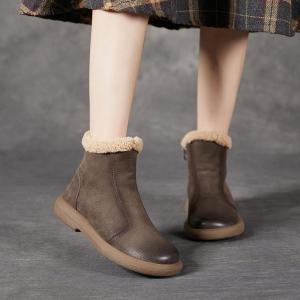 Lamb Wool Lined Winter Leather Ankle Boots