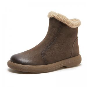 Lamb Wool Lined Winter Leather Ankle Boots