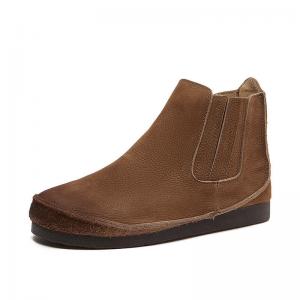 Round Toe Soft Leather Cozy Chelsea Boots