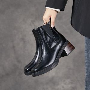 Chunky Heels Patent Leather Boots