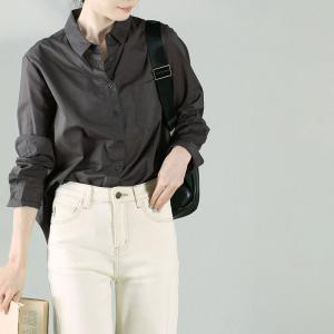 Long Sleeves Plain Casual Cotton Blouse