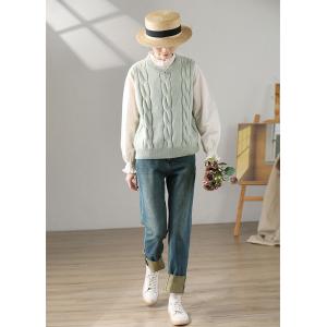 Crew Neck Wool Blend Cable Knit Waistcoat