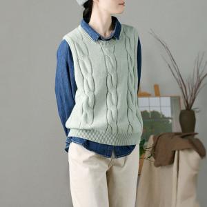 Crew Neck Wool Blend Cable Knit Waistcoat