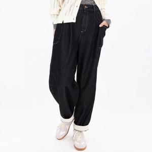 Cotton Baggy High Rise Cuffed Jeans for Women