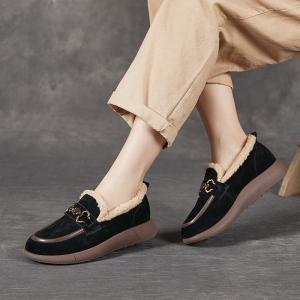 Metal Buckle Lamb Wool Lining Loafer Boots