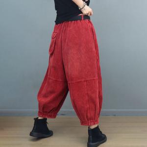 Stone Wash Ladies Corduroy Ankle Pants for Women