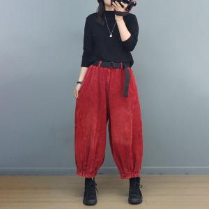 Stone Wash Ladies Corduroy Ankle Pants for Women