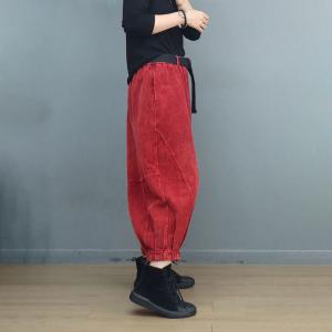 Stone Wash Ladies Corduroy Ankle Pants for Women