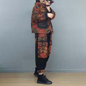 Raw Hem Printed Quilted Cotton Linen Jacket
