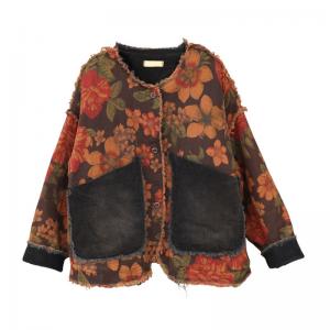 Raw Hem Printed Quilted Cotton Linen Jacket