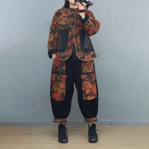 Raw Hem Printed Quilted Cotton Linen Jacket